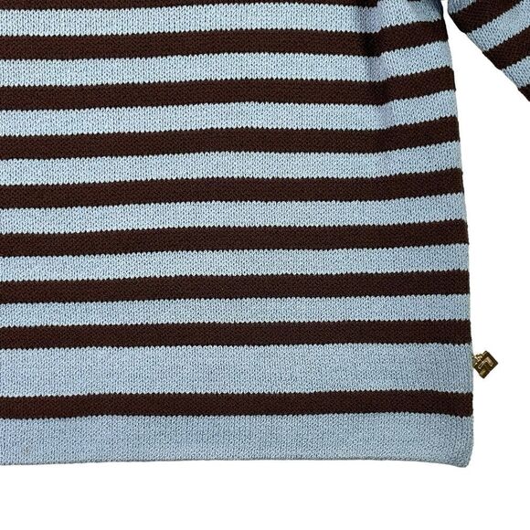 St. John Sport Womens Petite Blue And Black Striped Long Sleeve Wool Blend Top - Picture 5 of 10
